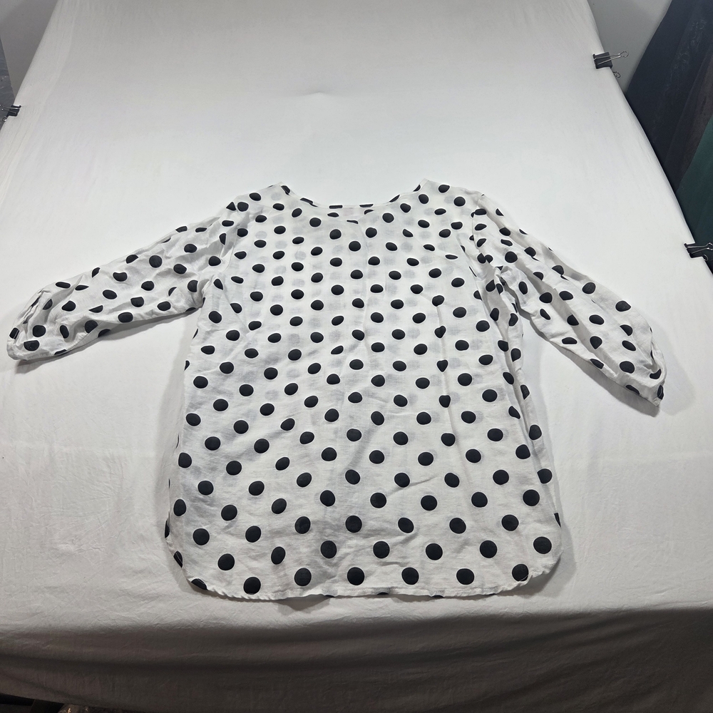 Hester & Orchard Polka Dot 3/4 Sleeve V-Neck Women's Top - White/Black - Picture 10 of 11
